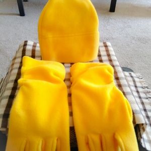Old Navy Yellow Fleece Hat or Beanie and Glove Set